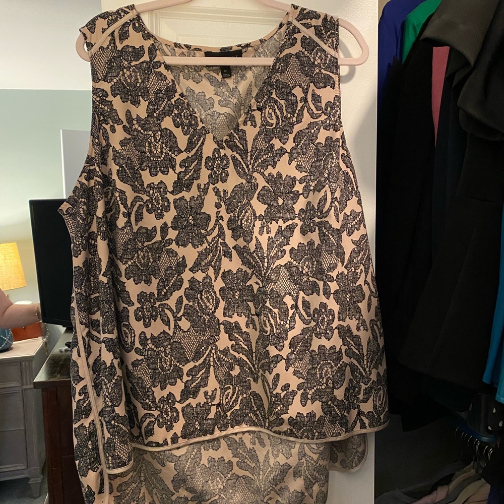 Lane Bryant Black and Cream Floral Blouse